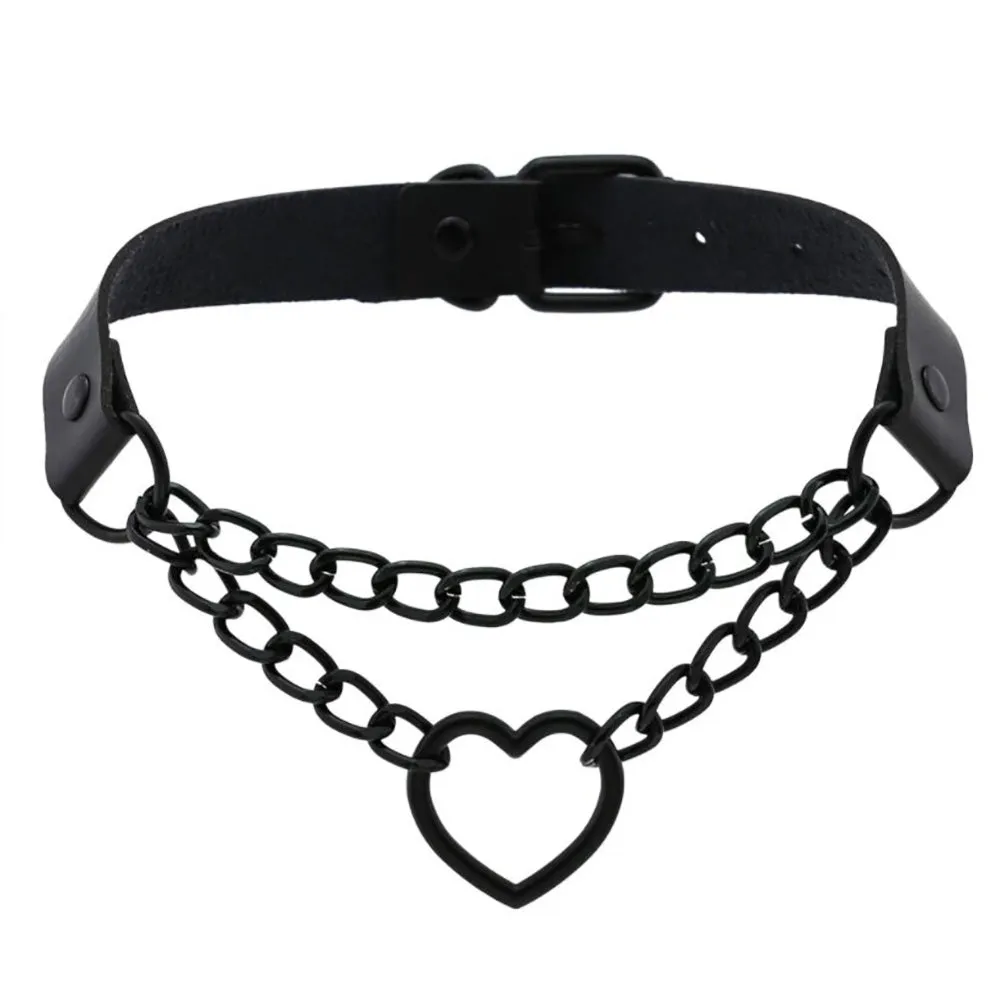 All Black Heart Chain Choker for Girls / Female Collar Choker / Women's Accessories for Halloween