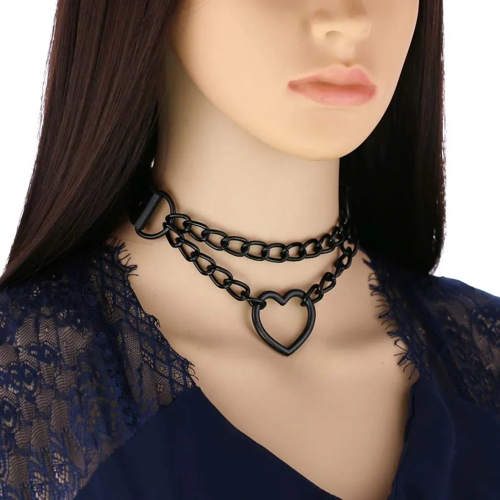 All Black Heart Chain Choker for Girls / Female Collar Choker / Women's Accessories for Halloween