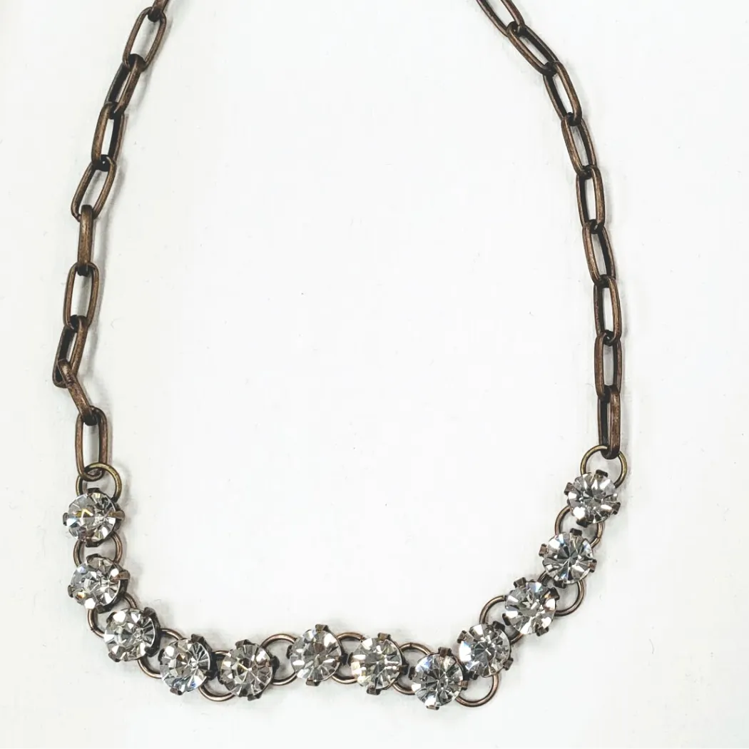 Antique Bronze Chain Rhinestone Necklace