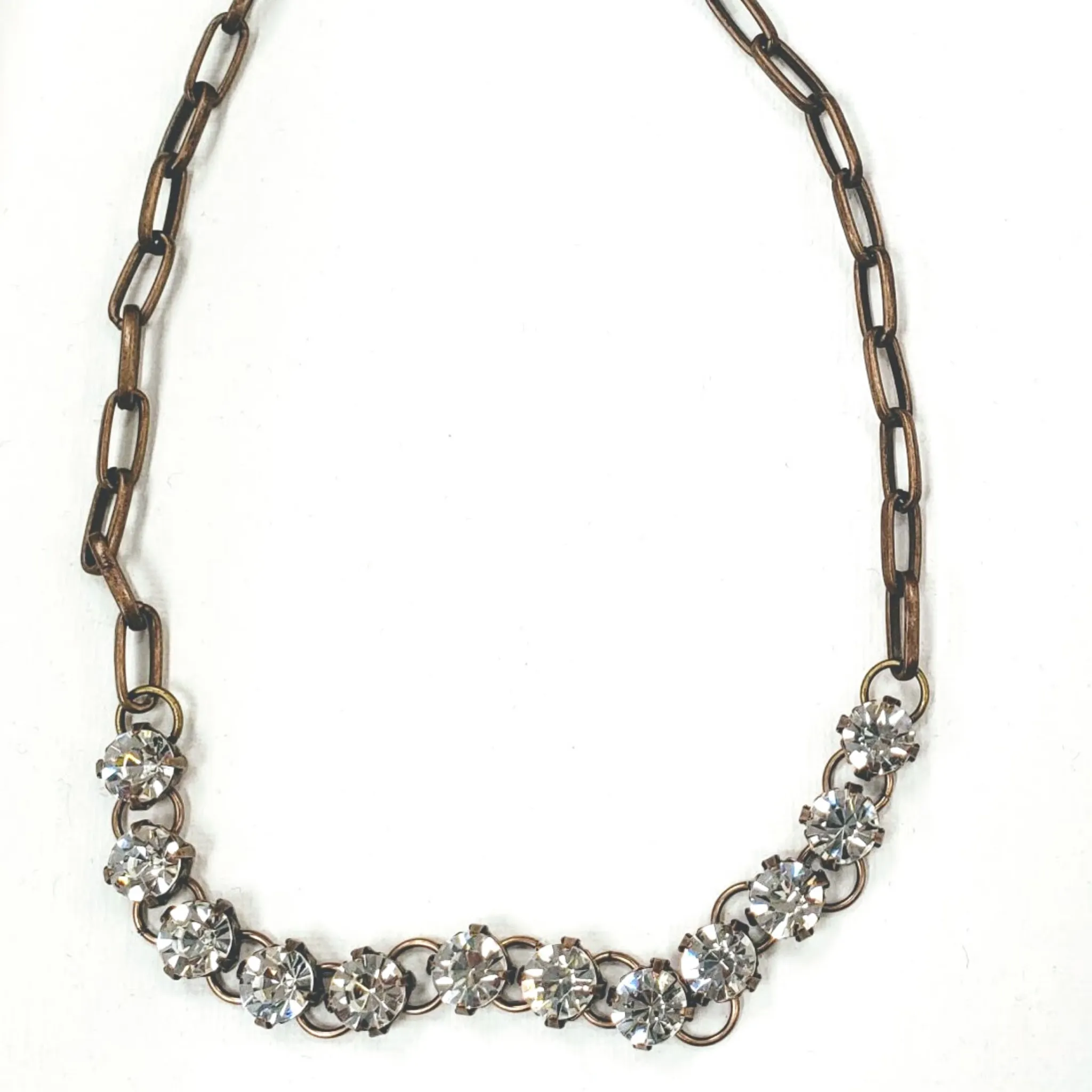 Antique Bronze Chain Rhinestone Necklace