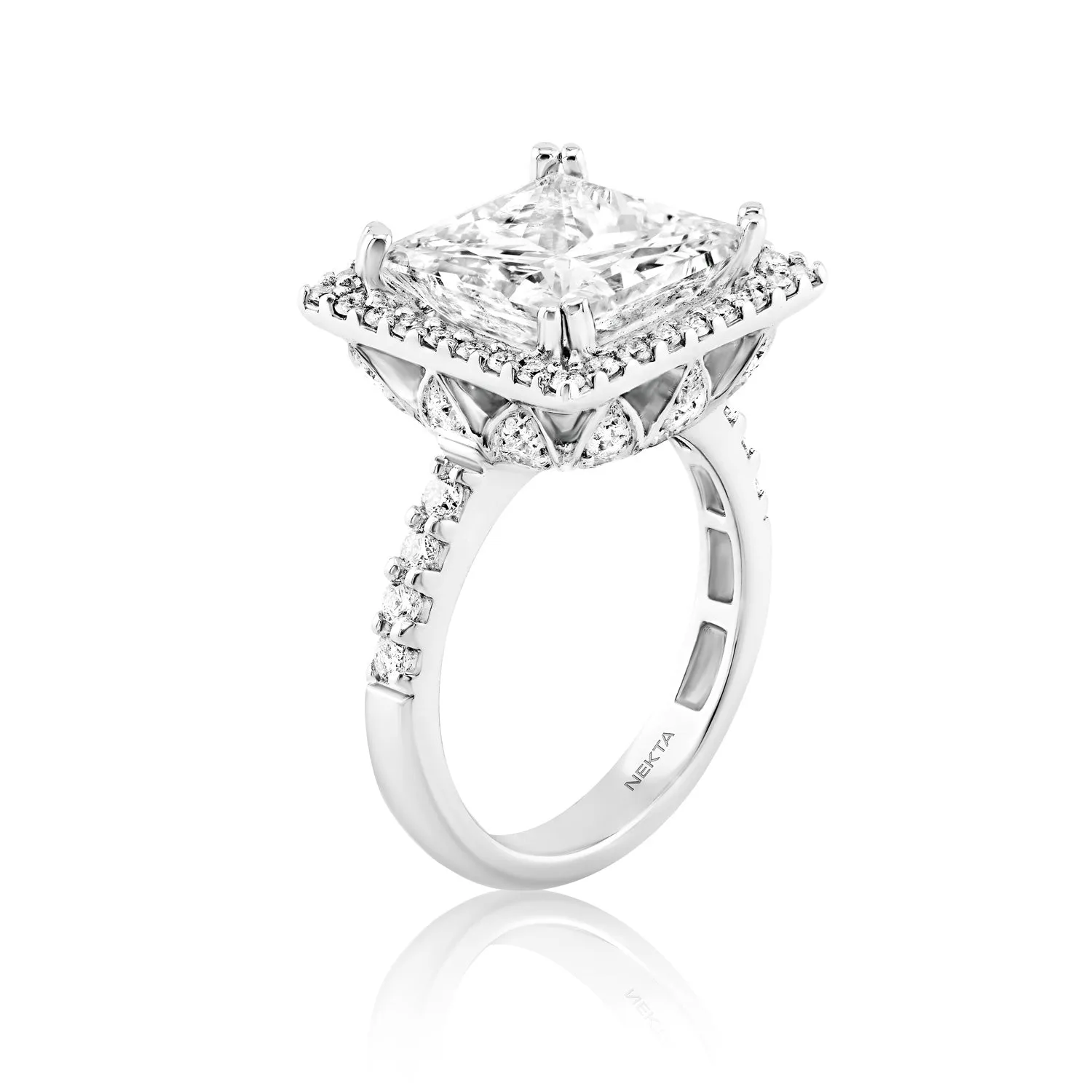 Barbara 8 Carat Princess Cut Halo Diamond Engagement Ring in 18k White Gold