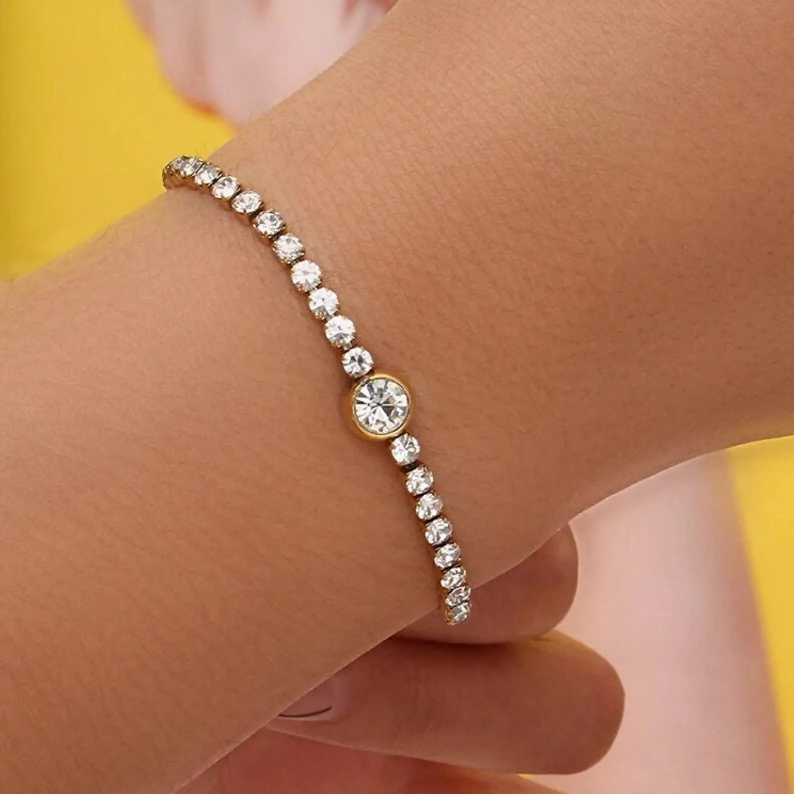 Bezel Charm Round Cut Adjustable Tennis Bracelet