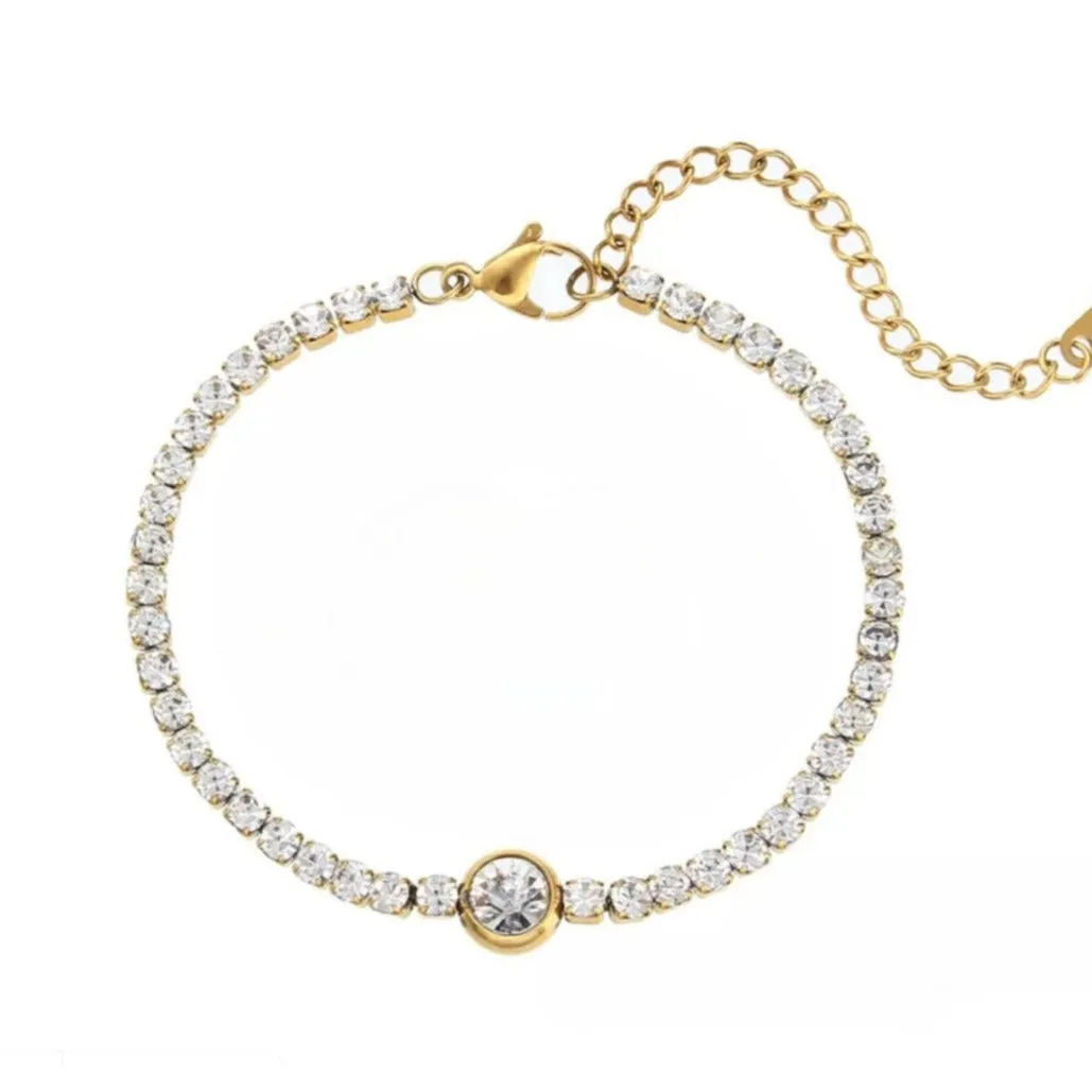 Bezel Charm Round Cut Adjustable Tennis Bracelet