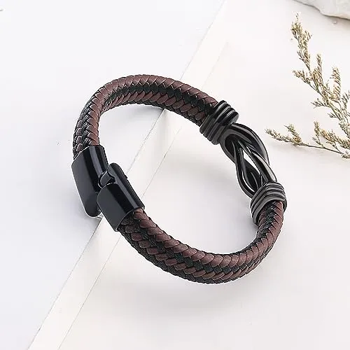 Birthday Gifts for Men Anniversary Mens Gifts Leather Bracelet Infinity Knot Leather Bracelet forever Linked Together Bracelet Christmas Bracelet Idea Mens Black Braided Cuff Bracelet 8.5 Inches