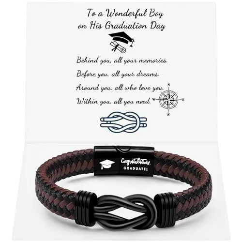 Birthday Gifts for Men Anniversary Mens Gifts Leather Bracelet Infinity Knot Leather Bracelet forever Linked Together Bracelet Christmas Bracelet Idea Mens Black Braided Cuff Bracelet 8.5 Inches