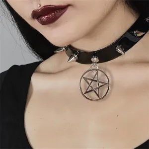 Black Alternative Pentagram Spike Choker