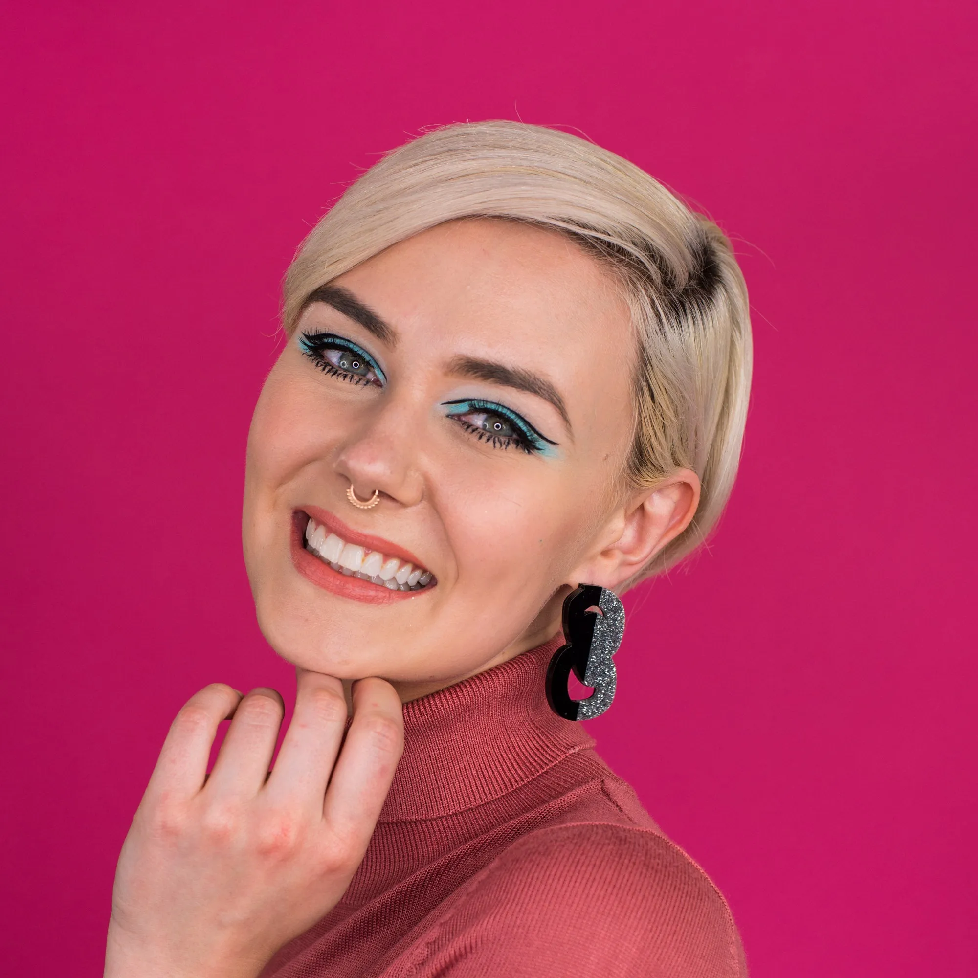 Black and Silver Statement Stud Earrings - Abstract