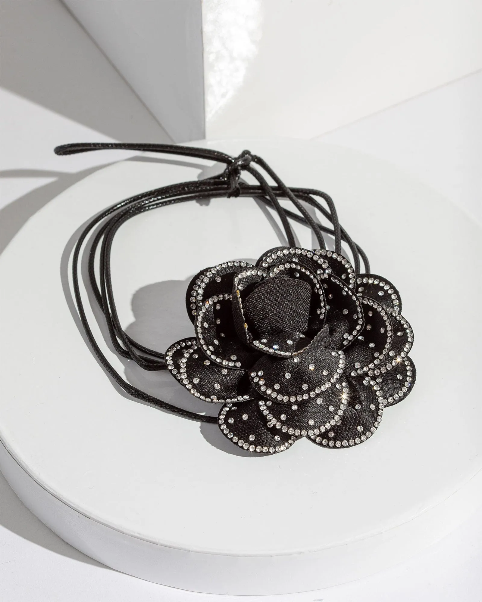 Black Diamonte Rose Choker Necklace