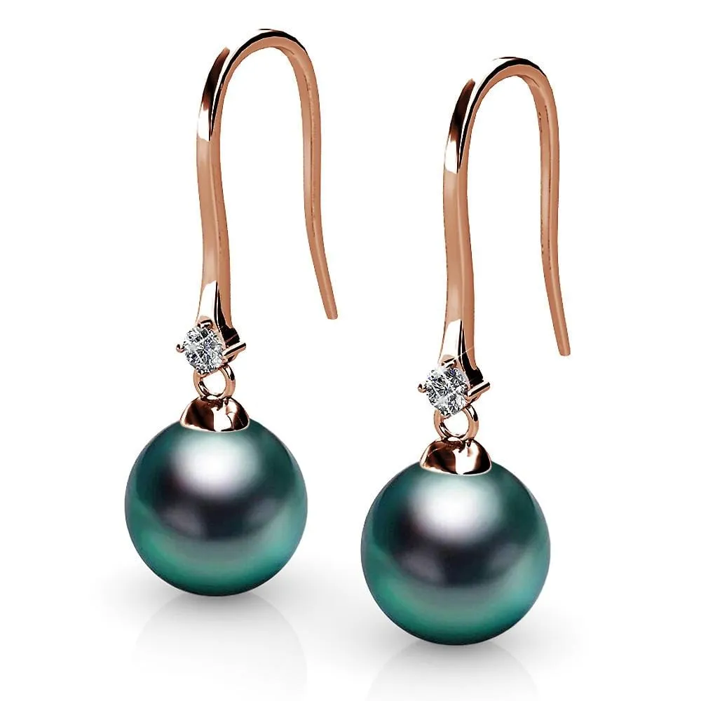 Boxed 2 Pairs Magnificent Pearl Hook Earrings Set Embellished with SWAROVSKI Crystal Iridescent Tahitian Look Pearls in Rose Gold