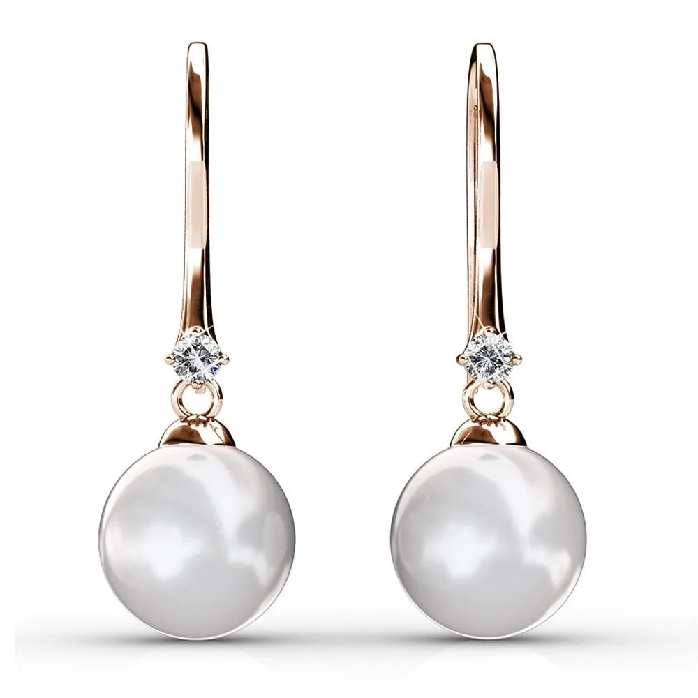 Boxed 2 Pairs Magnificent Pearl Hook Earrings Set Embellished with SWAROVSKI Crystal Iridescent Tahitian Look Pearls in Rose Gold