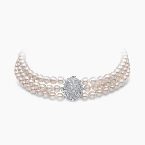 Classic 18K White Gold Akoya Pearl and Diamond Clasp Choker