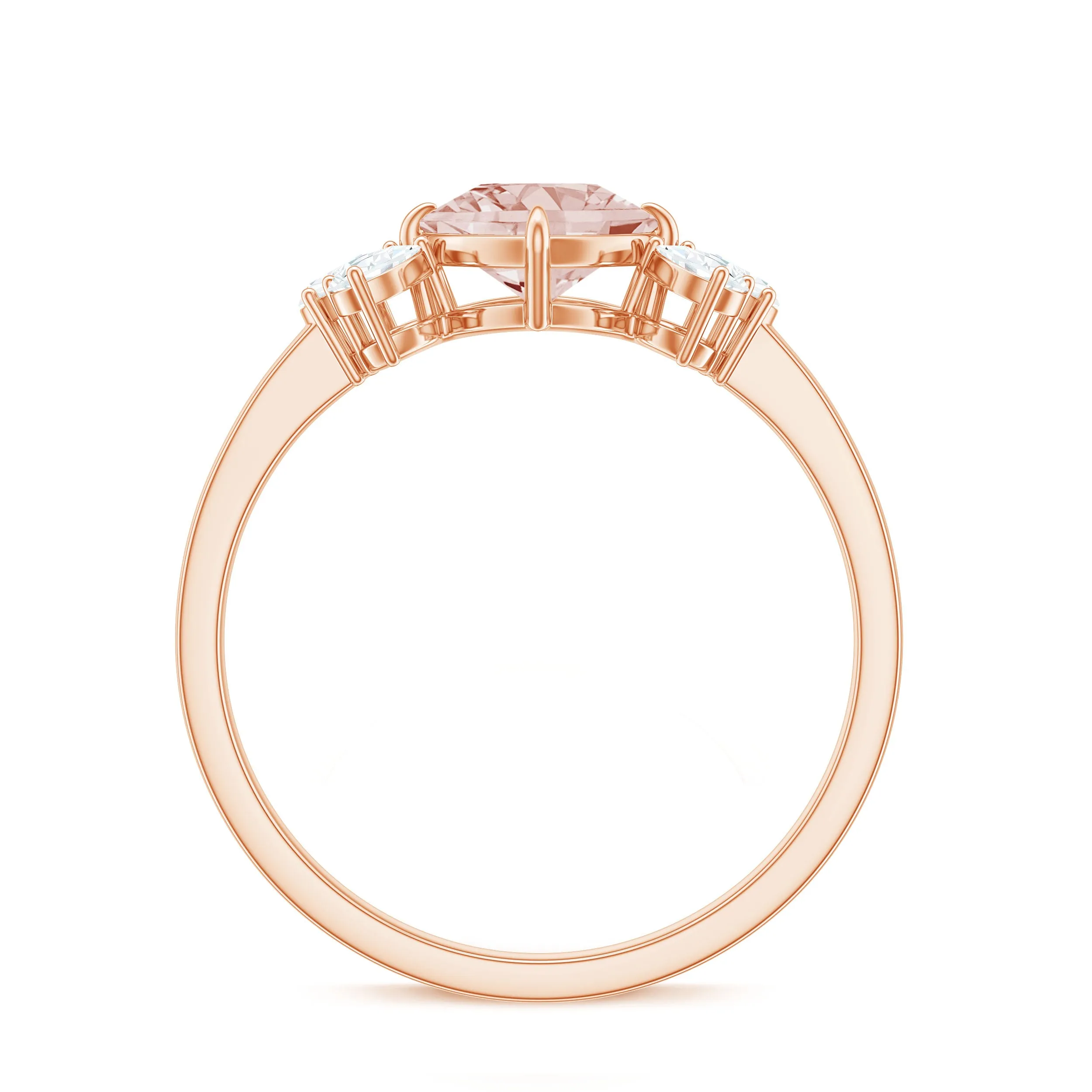 Cushion Cut Morganite Solitaire Ring with Diamond Trio