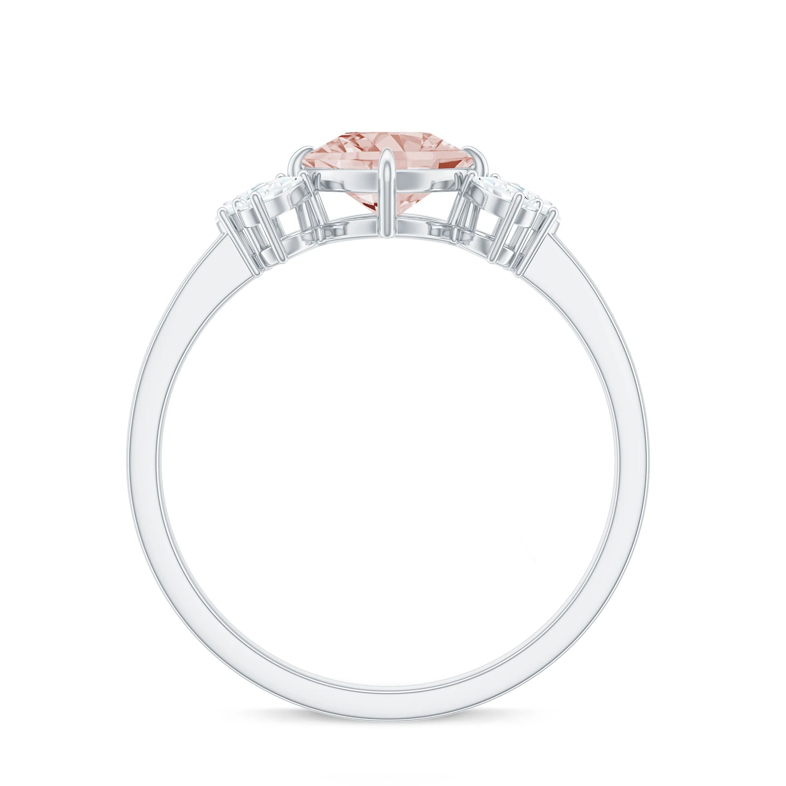 Cushion Cut Morganite Solitaire Ring with Diamond Trio