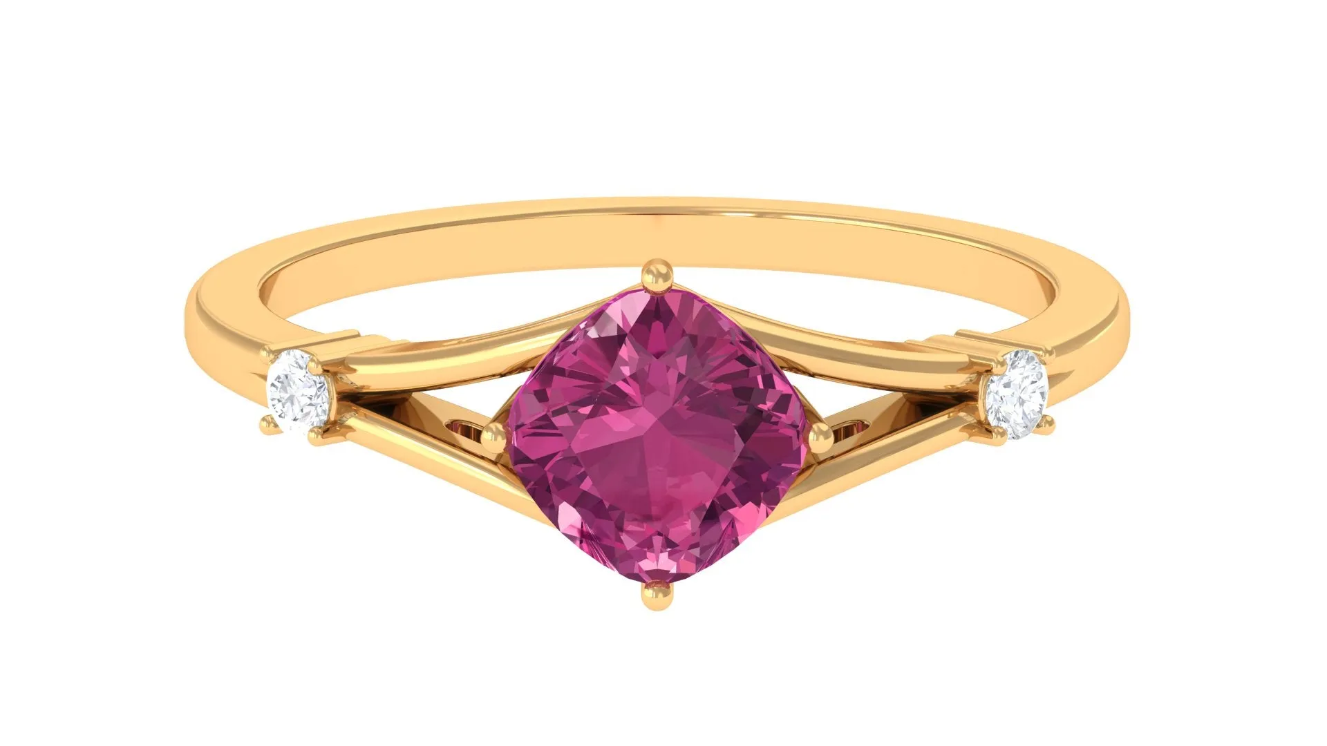 Cushion Cut Pink Tourmaline Solitaire Ring with Diamond