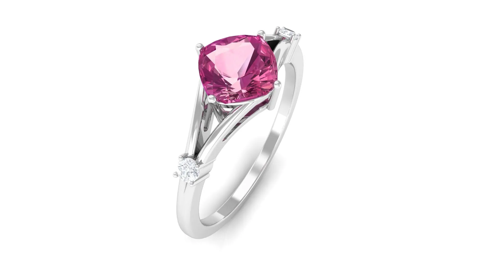 Cushion Cut Pink Tourmaline Solitaire Ring with Diamond