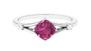 Cushion Cut Pink Tourmaline Solitaire Ring with Diamond