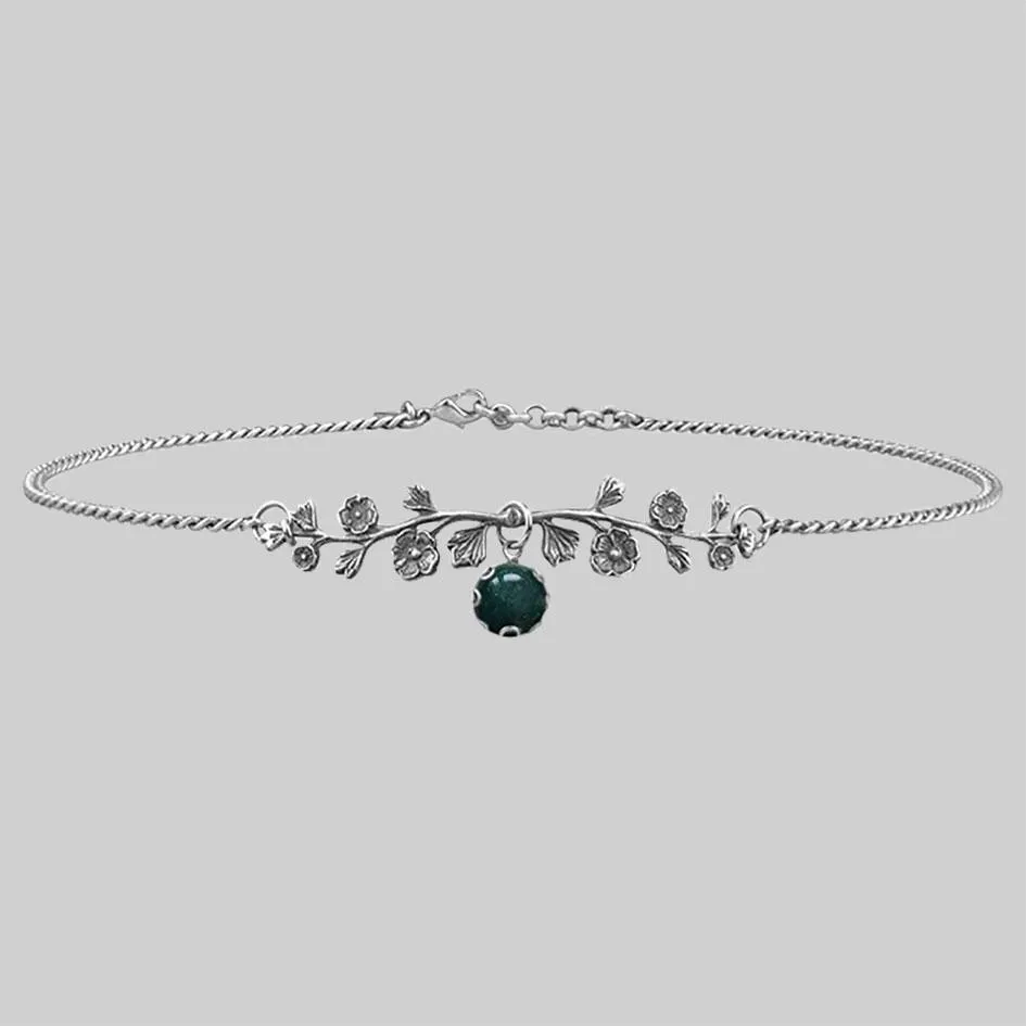 DARK BLOOM. Green Moss Choker - Silver