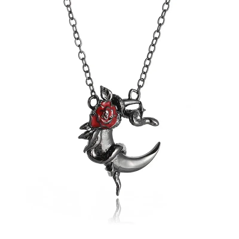 Dark Night Gothic Rose Moon Pendant