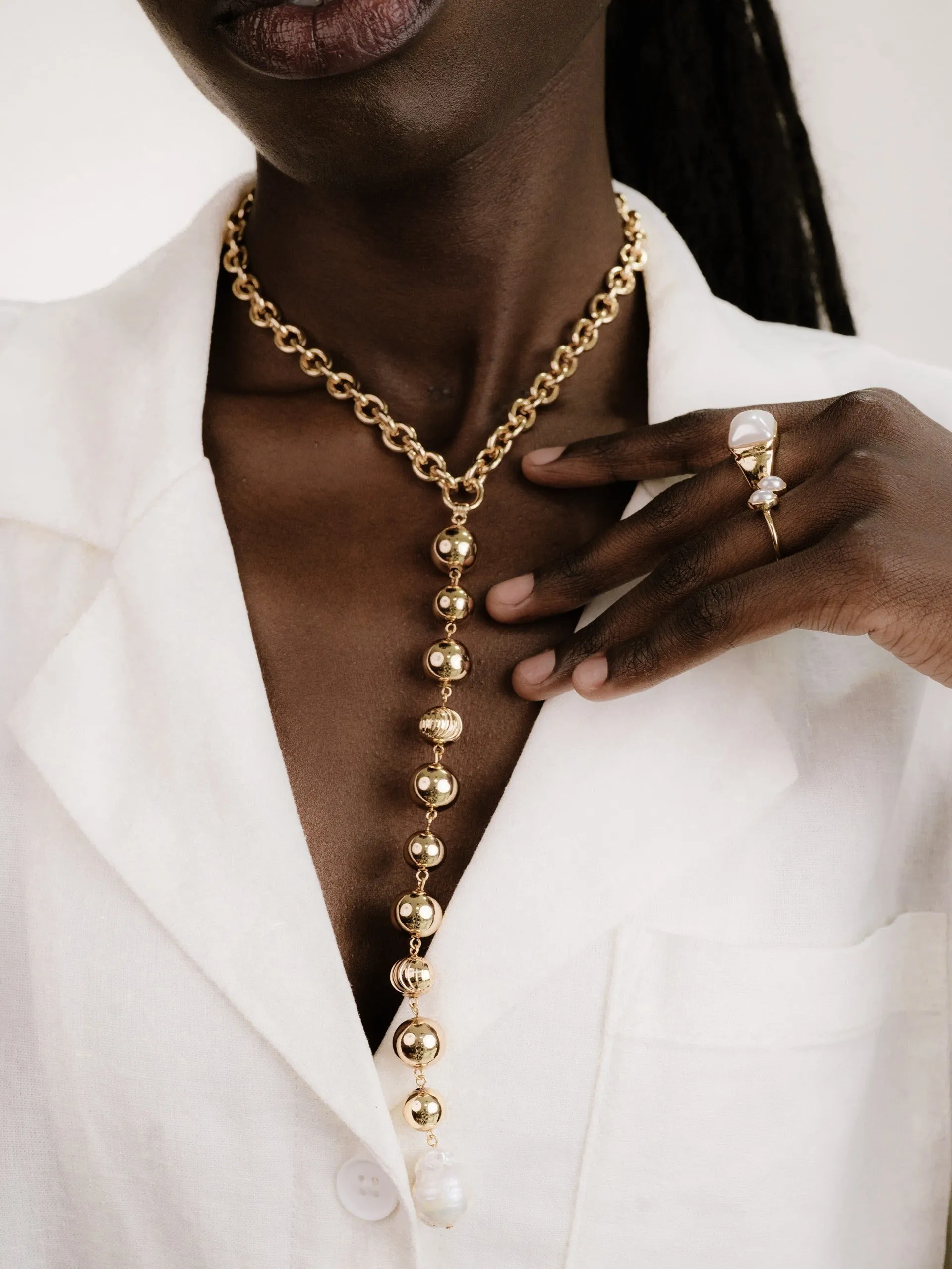 Deep Drop Pearl Lariat Necklace