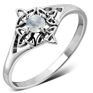 Delicate Rainbow Moonstone Celtic Silver Ring