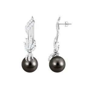 Designer Tahitian Pearl Drop Earrings with Diamond