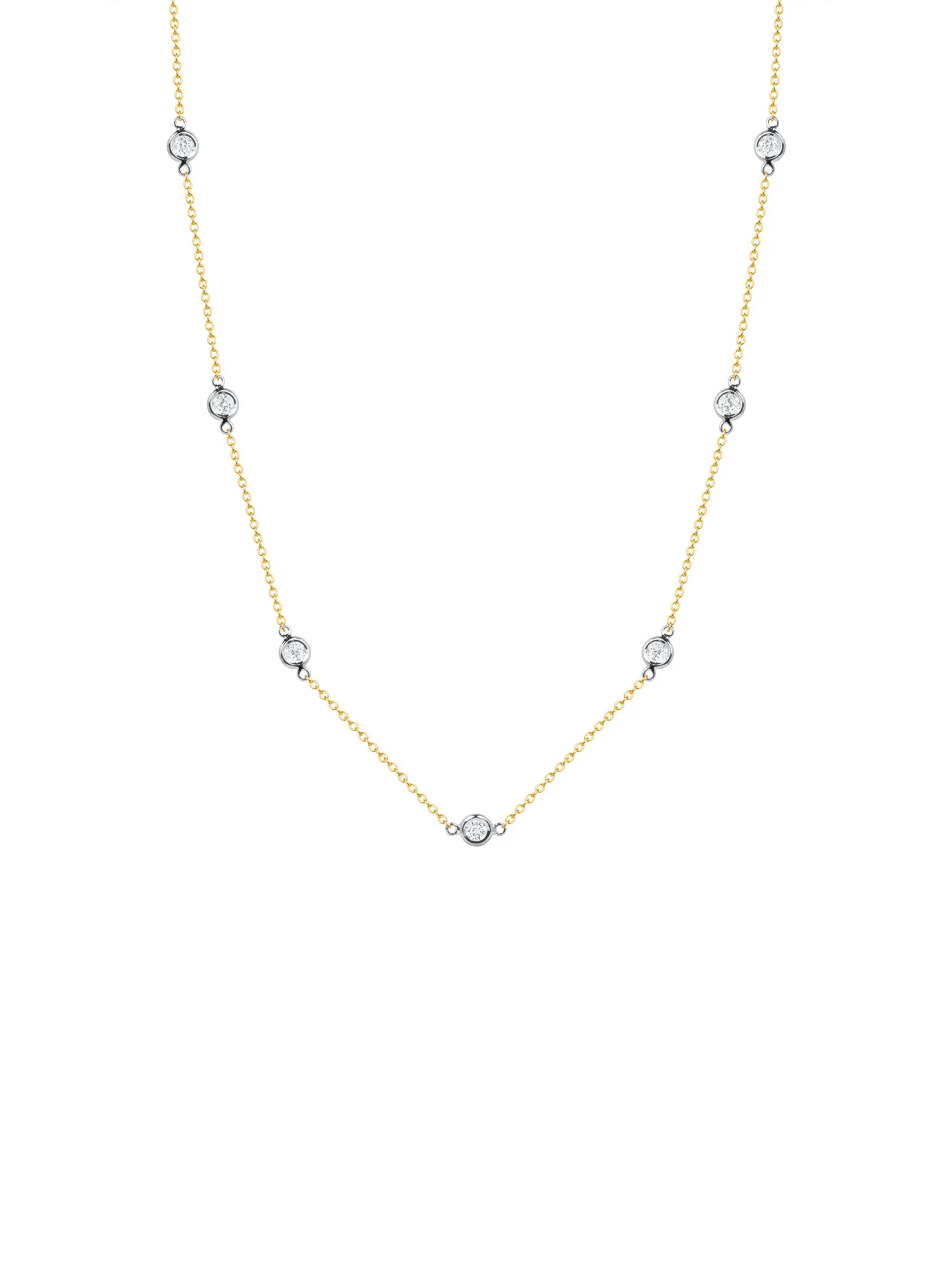 Diamond Bezel 7 Station Necklace 14K