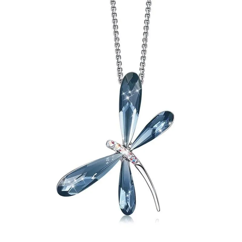 Dragonfly Pendant Necklaces with Crystals