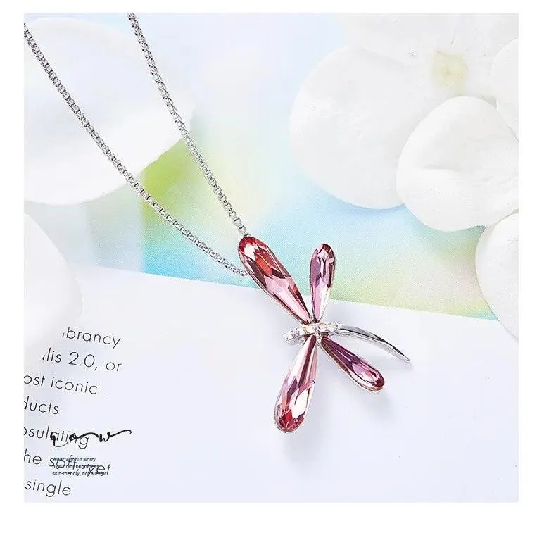 Dragonfly Pendant Necklaces with Crystals