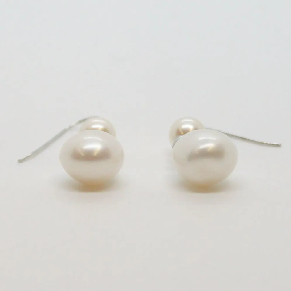 E Earrings, Double Drop, Pearl and Silver Earrings, #E134