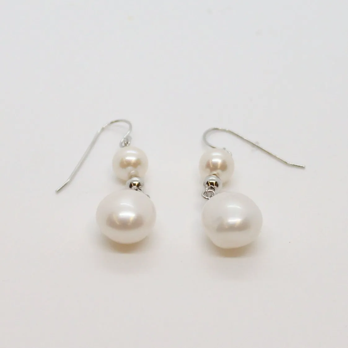 E Earrings, Double Drop, Pearl and Silver Earrings, #E134