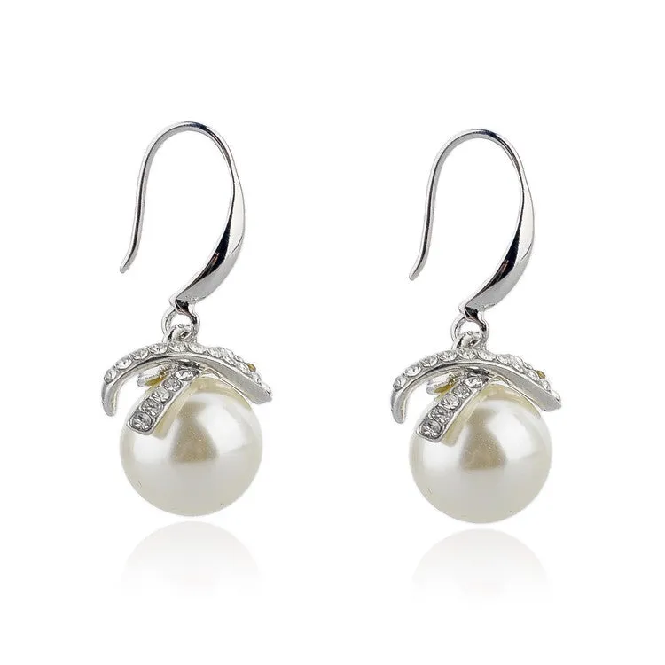 Earings Fashion Simulated Pearl Jewelry Crystal Drop Earrings For Women Vintage Gold/Silver Earings Wedding