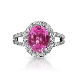 Emberly 4 Carat Oval Cut Pink Sapphire Ring in 18 Karat White Gold