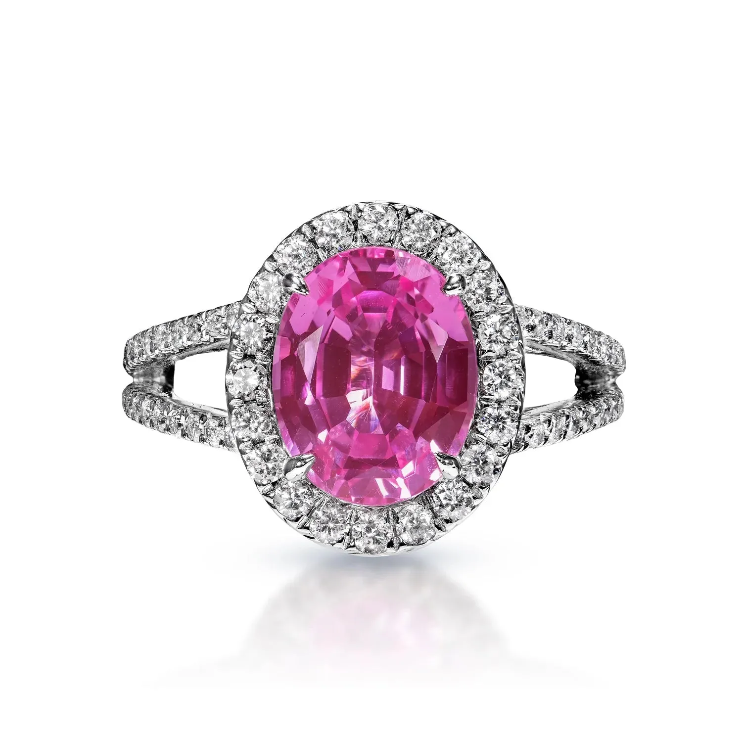 Emberly 4 Carat Oval Cut Pink Sapphire Ring in 18 Karat White Gold