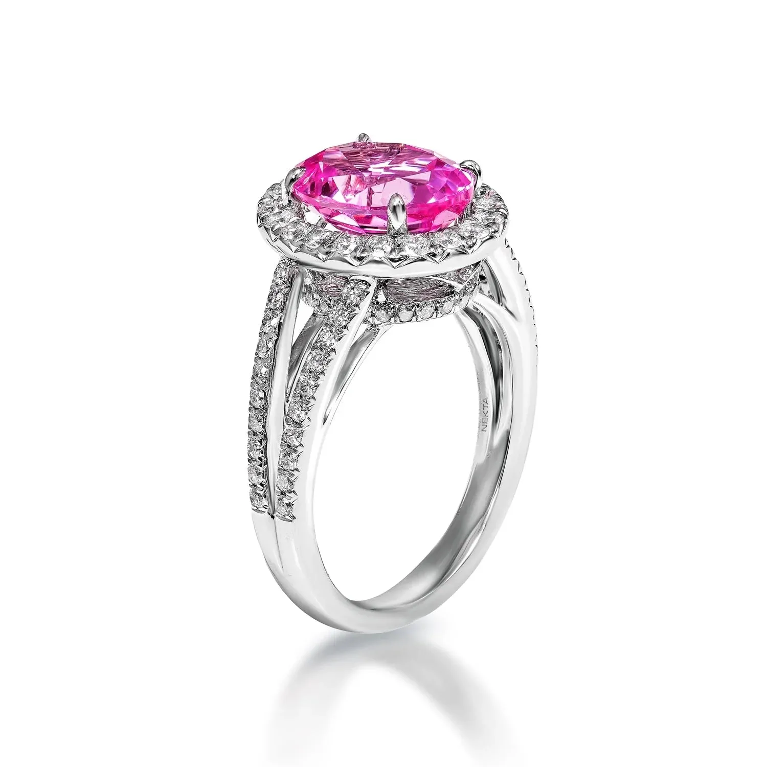 Emberly 4 Carat Oval Cut Pink Sapphire Ring in 18 Karat White Gold