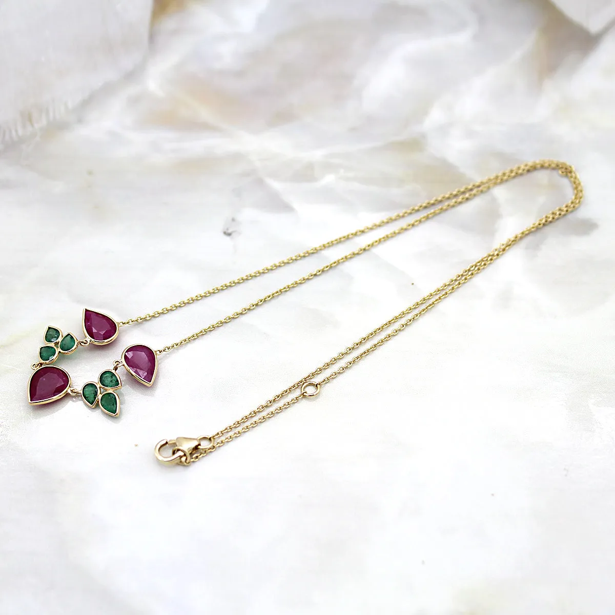 Emerald Ruby Tear Drop Minimalist Necklace