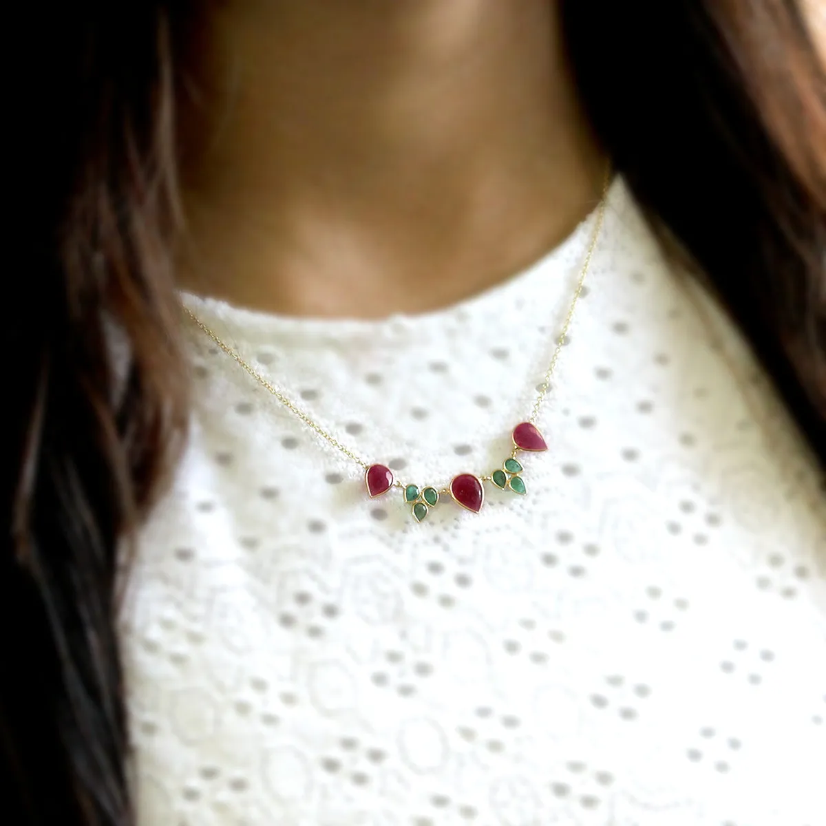 Emerald Ruby Tear Drop Minimalist Necklace