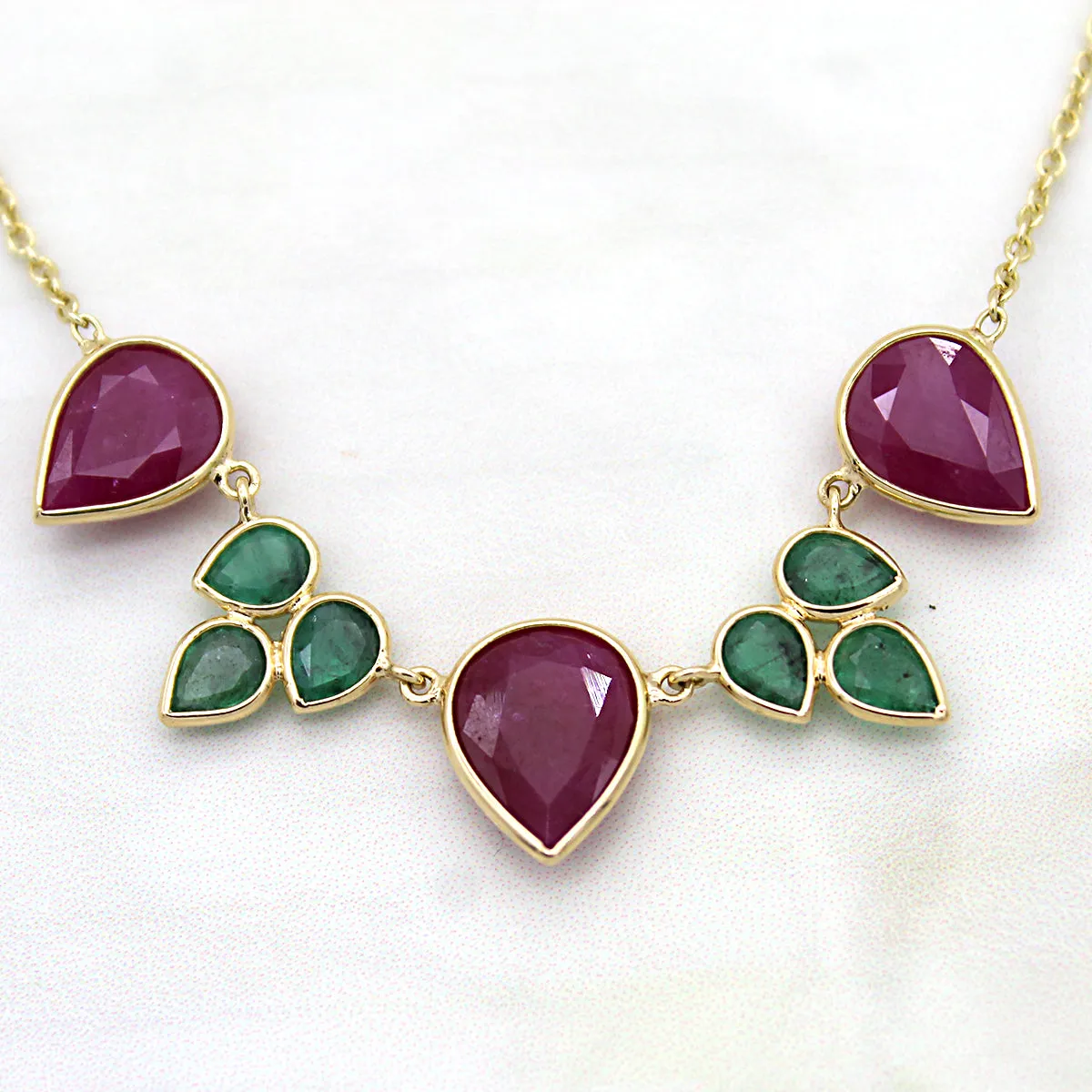 Emerald Ruby Tear Drop Minimalist Necklace