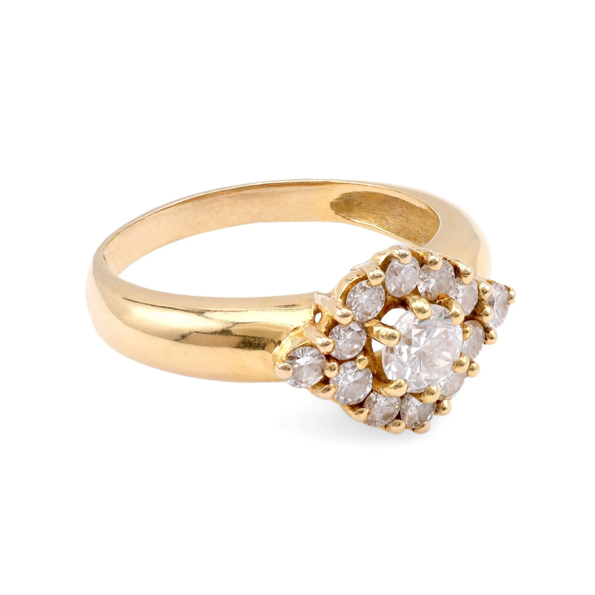 European Diamond Yellow Gold Cluster Ring