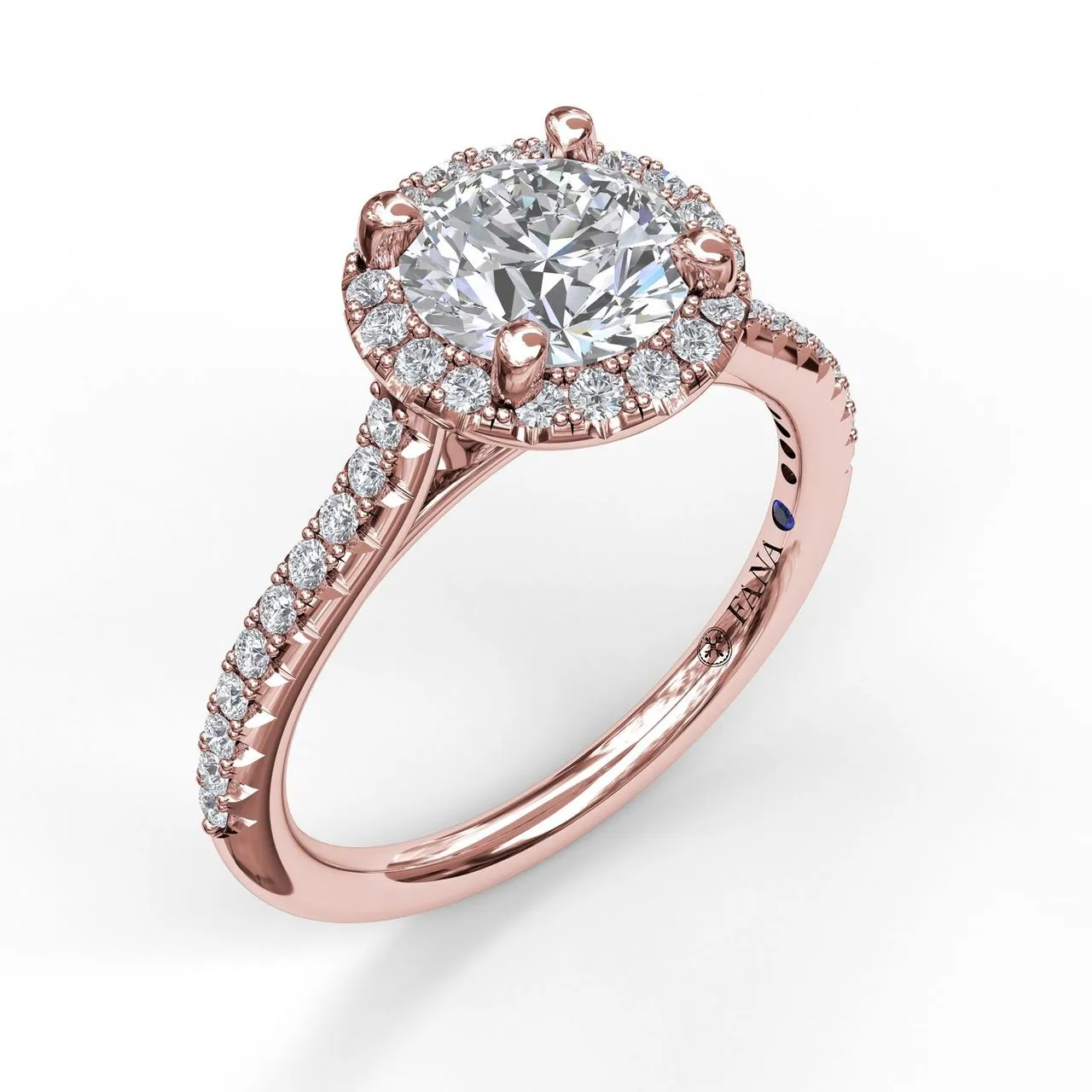 Fana Delicate Round Halo And Pave Band Engagement Ring 3789