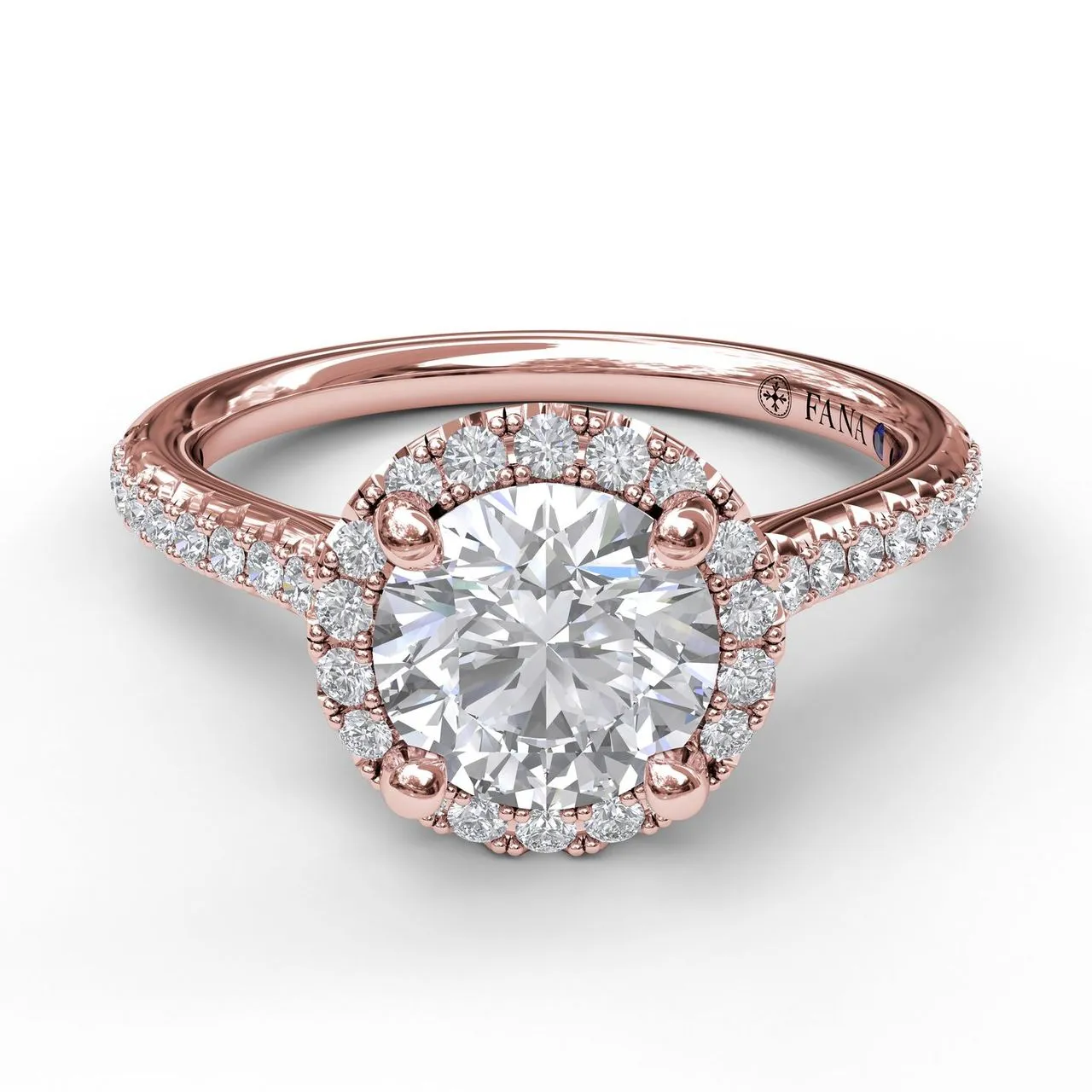 Fana Delicate Round Halo And Pave Band Engagement Ring 3789