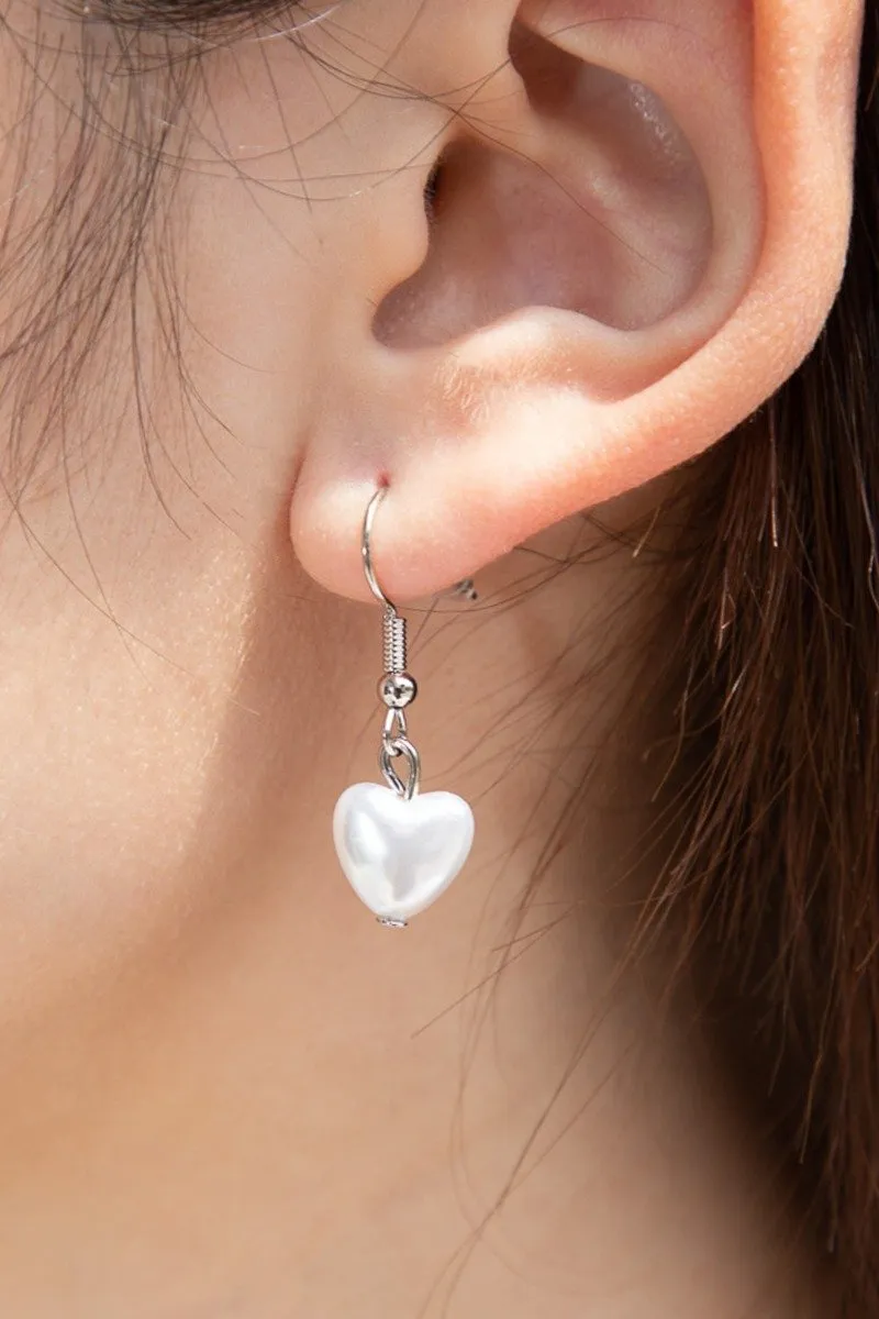 Faux Pearl Heart Earrings