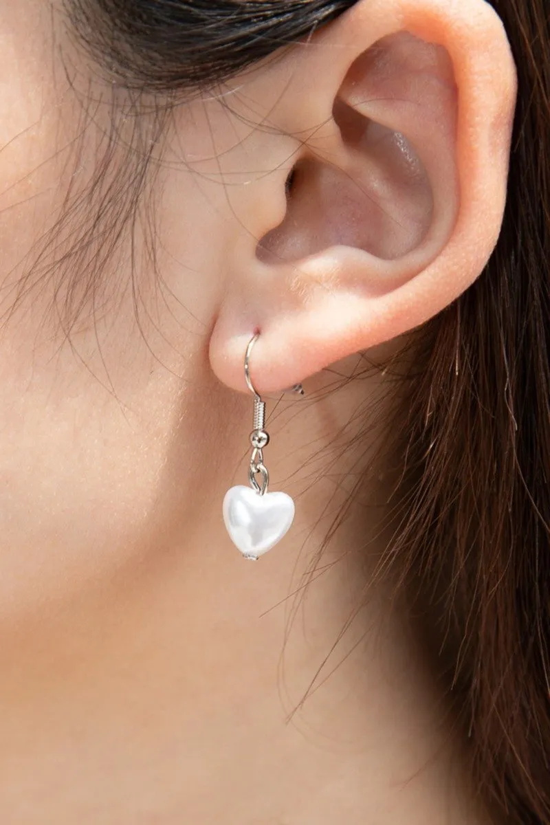 Faux Pearl Heart Earrings