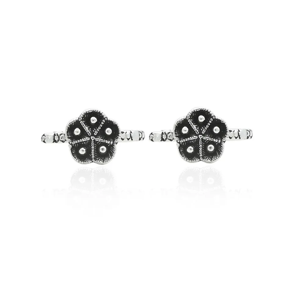 Flower Vintage Silver Oxidised Toe Ring