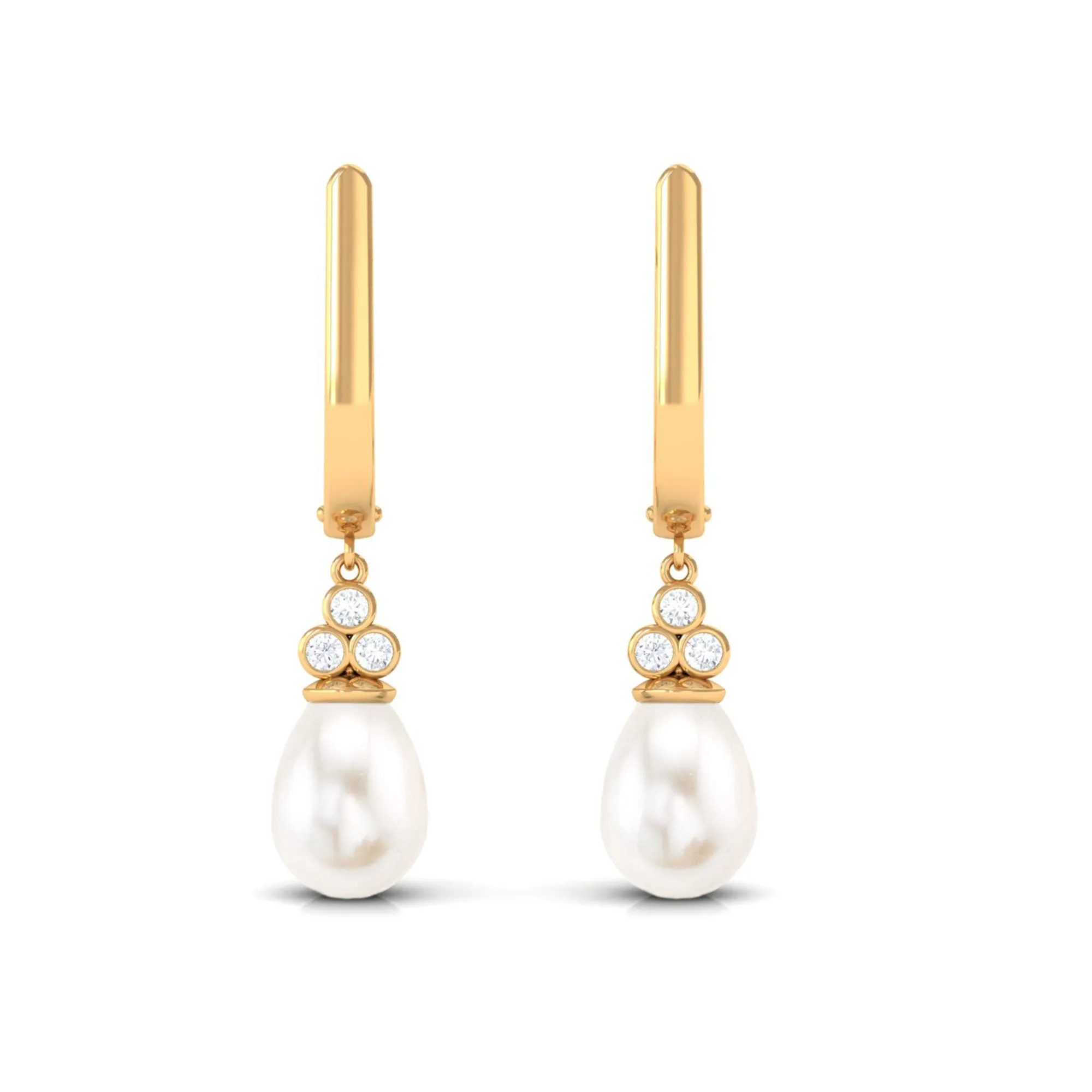 Freshwater Pearl Teardrop Latch Back Earrings with Diamond