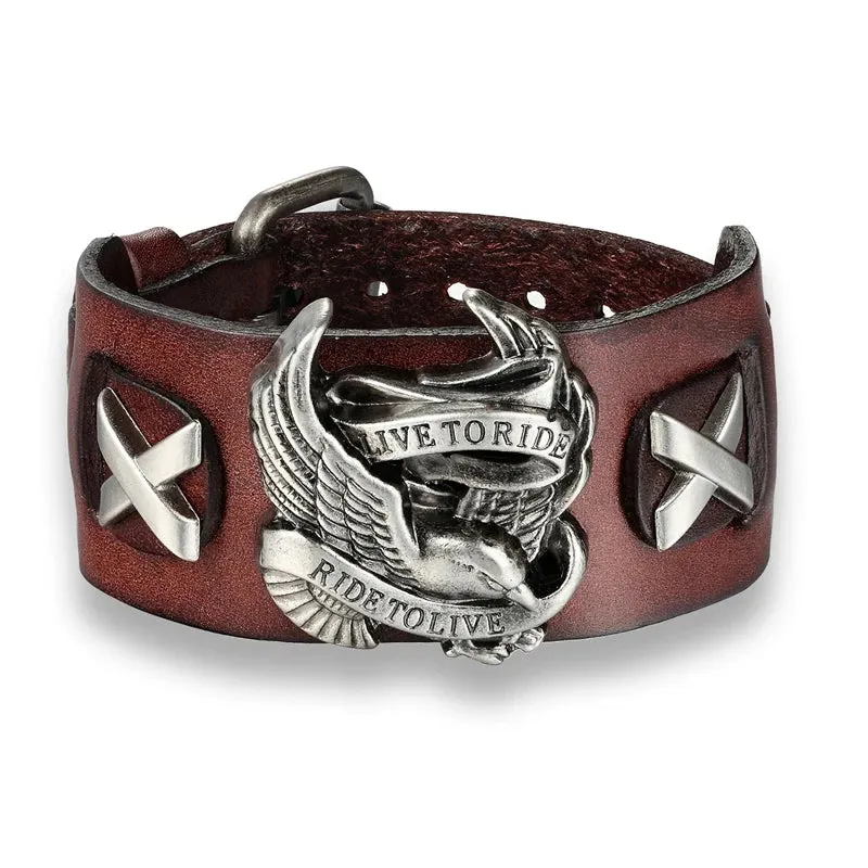 Genuine Leather Live to Ride--Ride to Live Bracelet