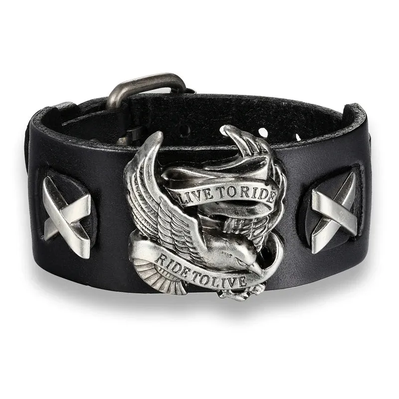 Genuine Leather Live to Ride--Ride to Live Bracelet