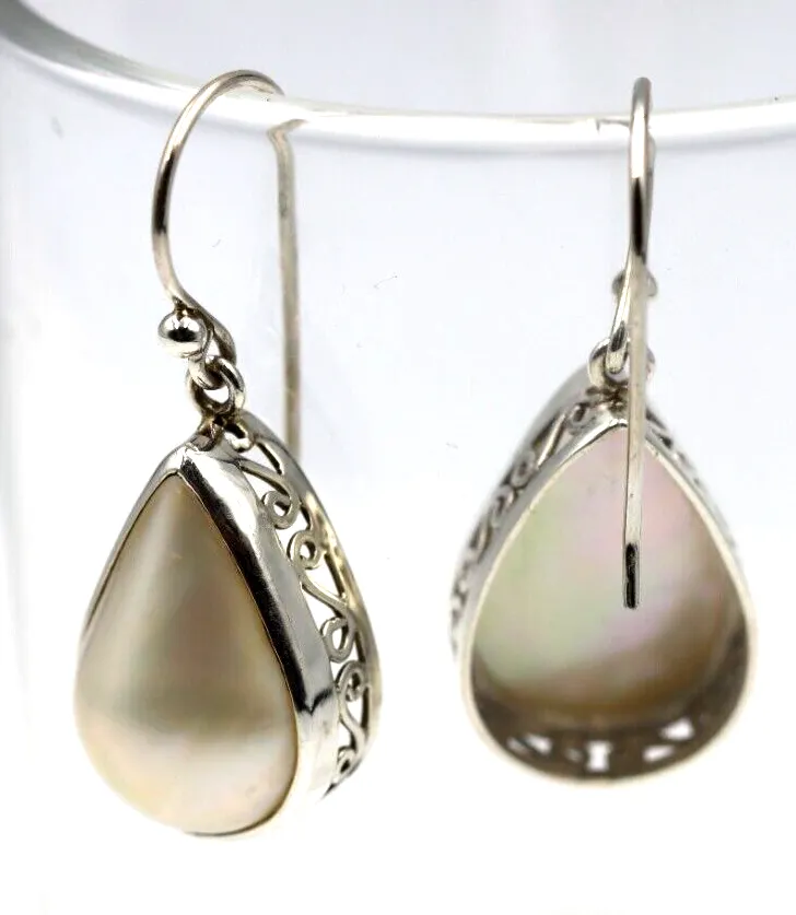 Genuine Sterling Silver Mabe Pearls Teardrop Swirl Earrings