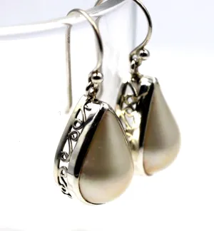 Genuine Sterling Silver Mabe Pearls Teardrop Swirl Earrings