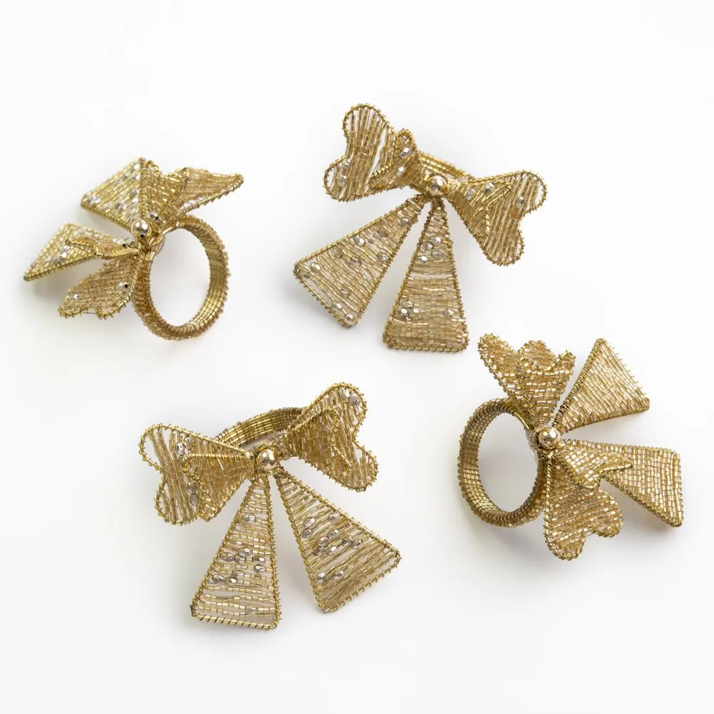 Gold Bow Beaded Napkin Ring | Set of 4