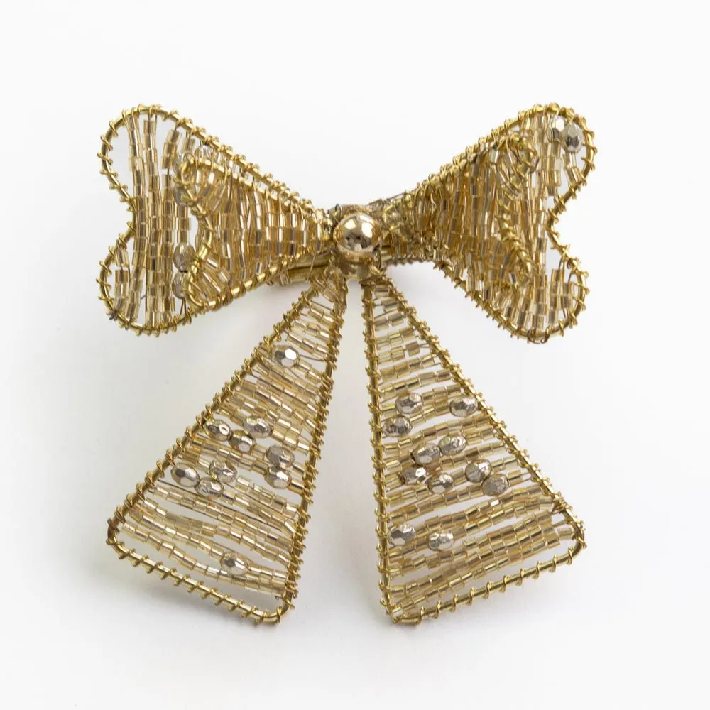 Gold Bow Beaded Napkin Ring | Set of 4